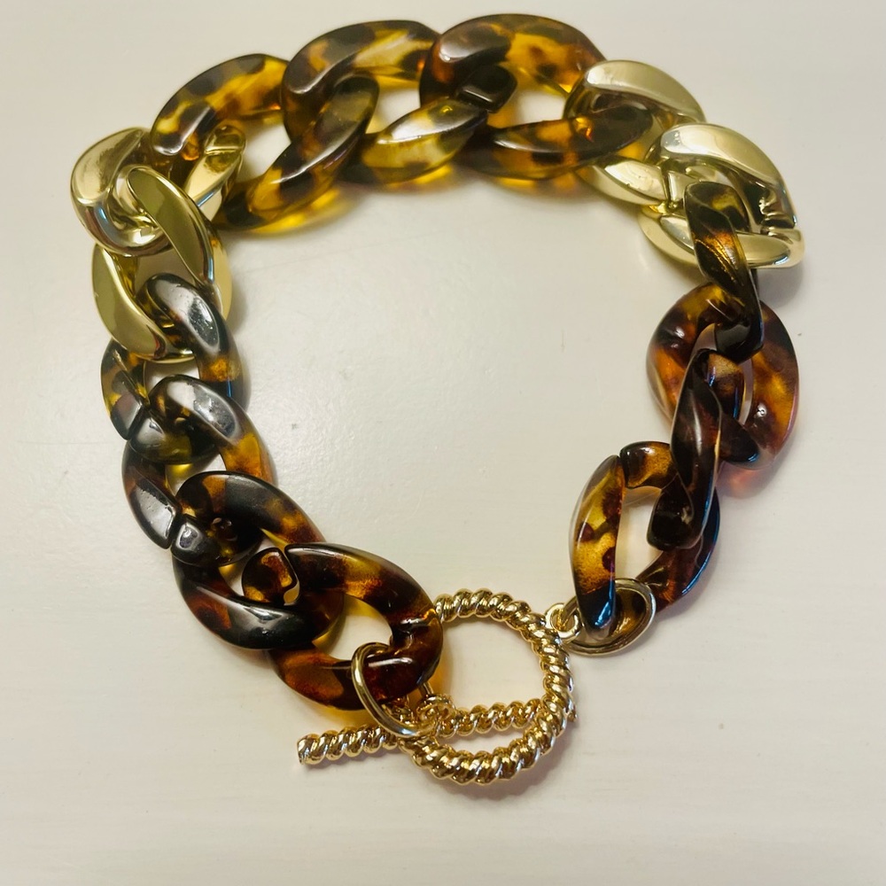 Plus Size Faux Tortoise and Gold Tone Link Bracelet  NWT